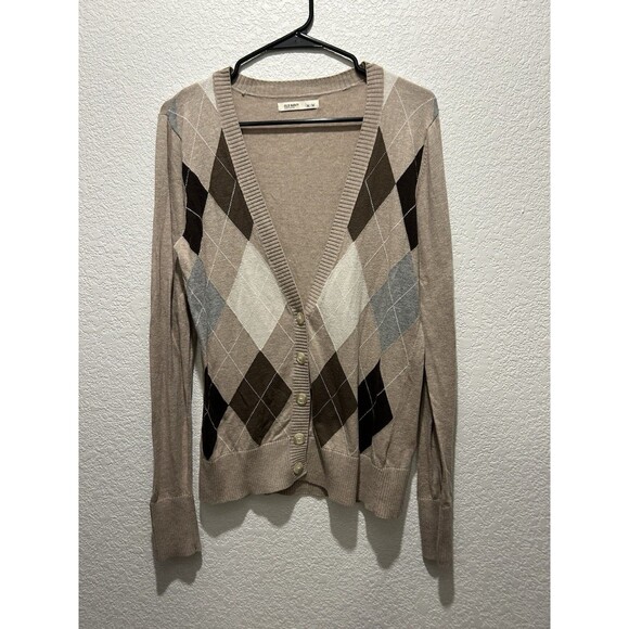 Old Navy Diamond Print Knit Button Front Cardigan Sweater Women Med Academia ￼￼ - Picture 1 of 7